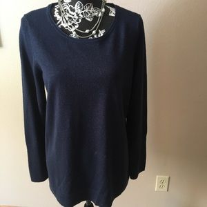 APT 9 LG NAVY BLUE WITH FLECKS OF BLUE LIKE NEW WASHABLE LONG SLEEVED SWEATER